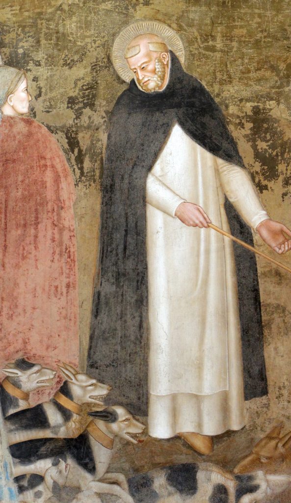 Svećenik s "oreolom" huška dominikanske inkvizitore, prikazane kao domini canes, "psi Gospodnji"