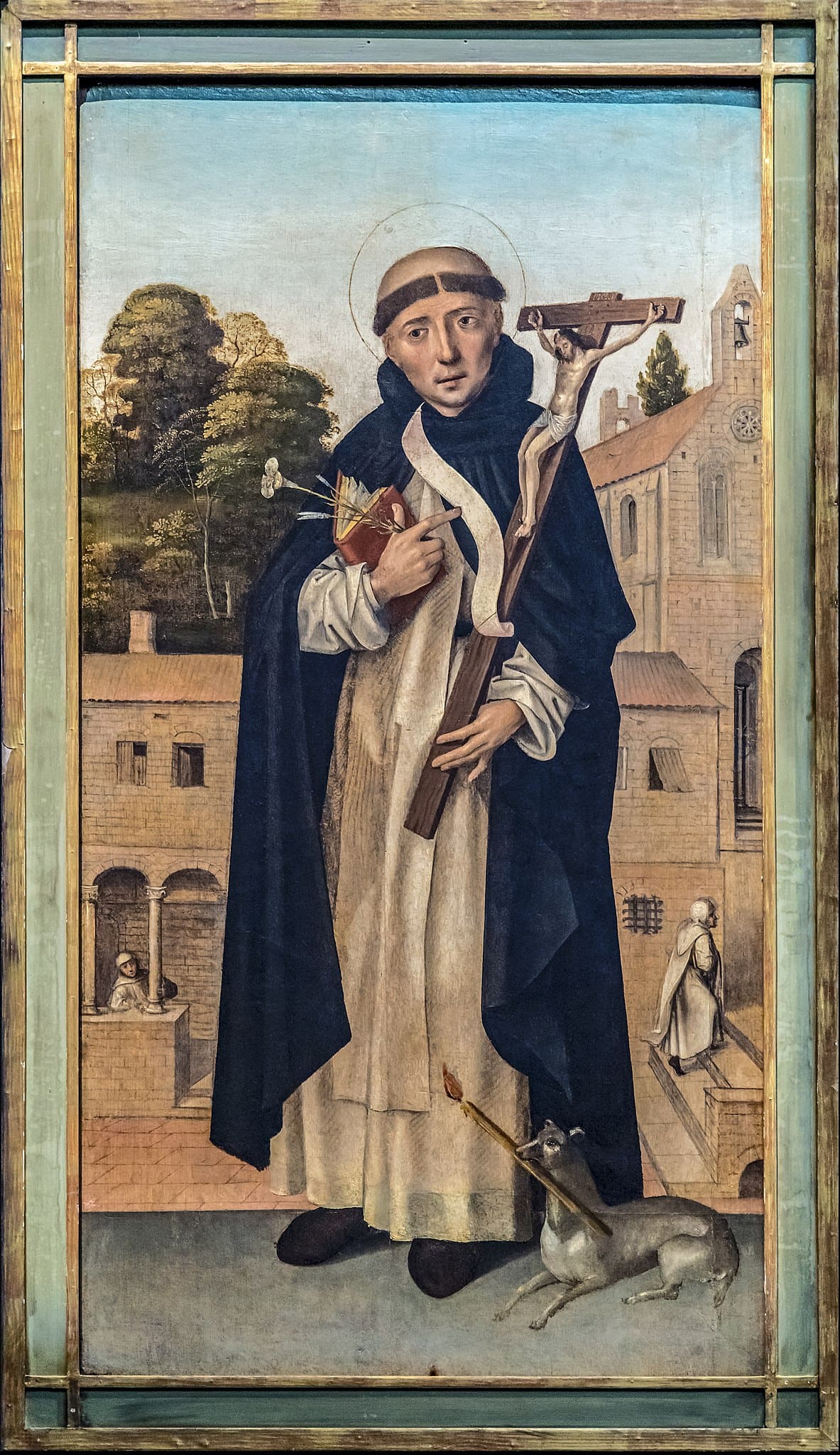 Portret sv. Dominika, s raspelom i psom s bakljom − referenca na lomaču inkvizicije